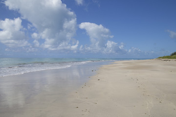 Fototapeta na wymiar Desert beach with blue sky and clouds