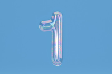 Bubble numeral 1 on blue background include path.3D illustration.