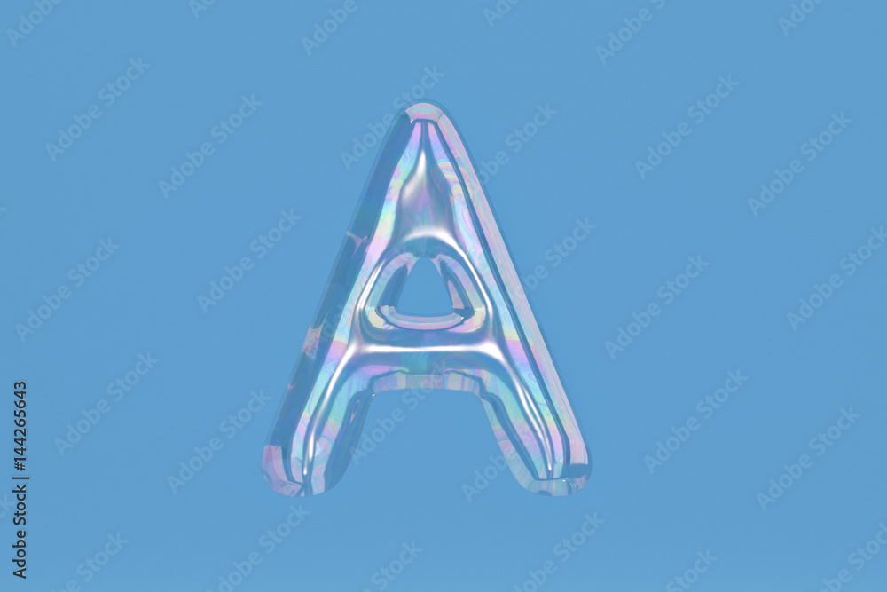 Fototapete bubble alphabet a on blue background include path.3d illustration.