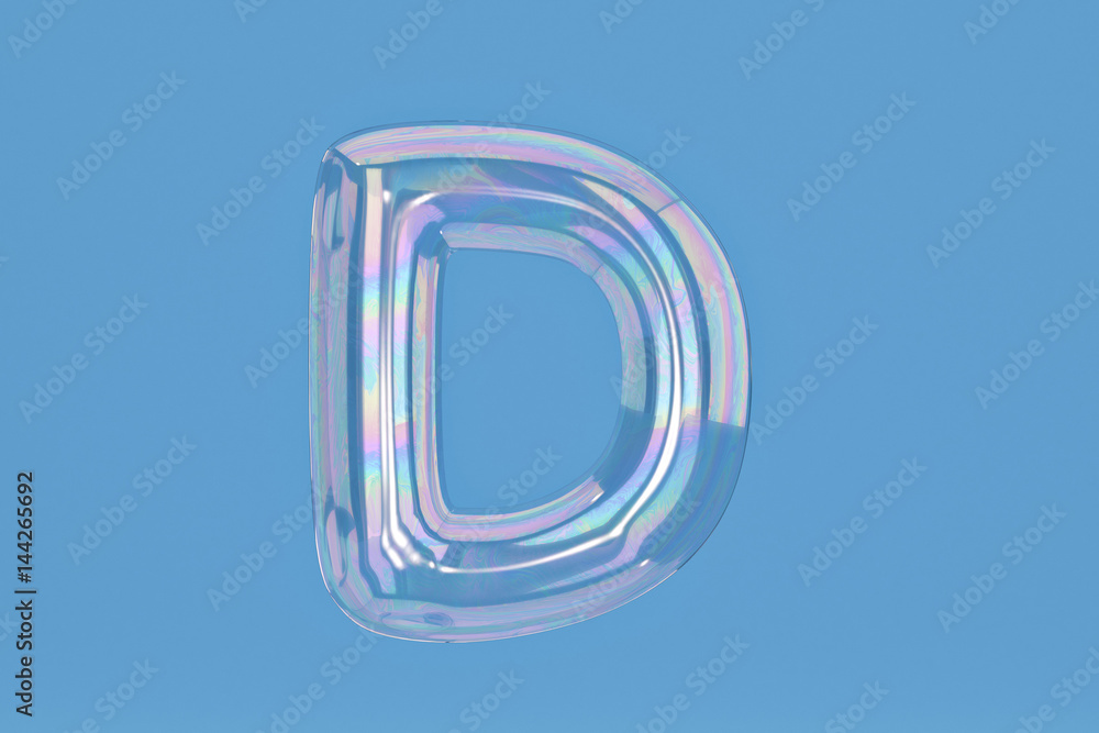 Fototapete bubble alphabet d on blue background include path.3d illustration.