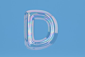 Bubble alphabet D on blue background include path.3D illustration.