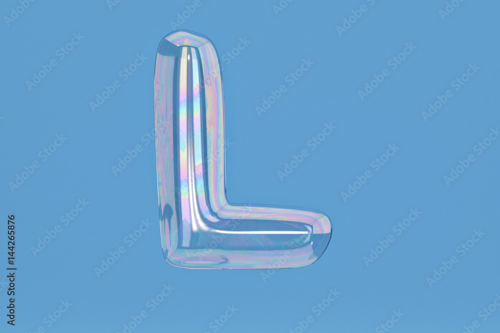 Fototapete bubble alphabet l on blue background include path.3d illustration.