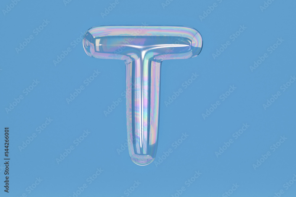 Fototapete bubble alphabet t on blue background include path.3d illustration.
