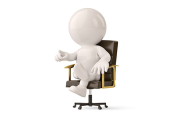 Boss businessman Character on a chair.3D illustration.