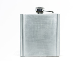 stainless steel liquor bottle on white background