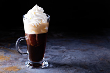 Hot viennese coffee with whipped cream