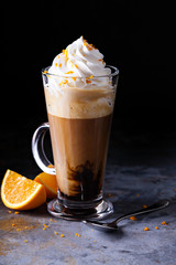 Hot viennese coffee with whipped cream