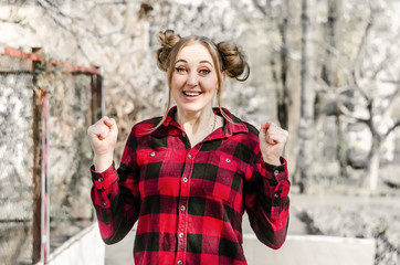 Beautiful blonde sincerely smiling and very happy