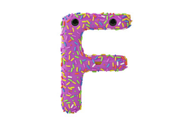 A cartoon donut alphabet letter f on white background,3D illustration.