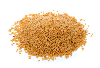 Flax seeds heap isolated on white background