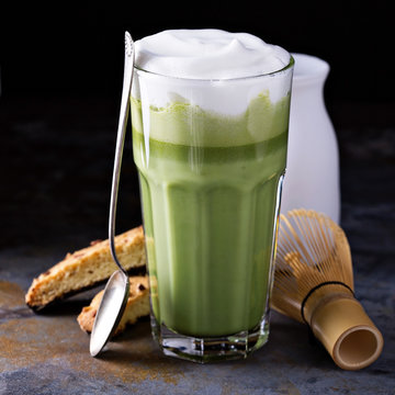 Matcha latte in tall glasses