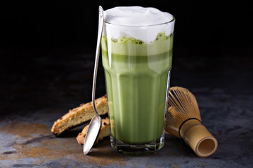 Matcha latte in tall glasses