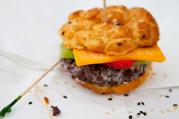 Dessert Burger with Chocolate Ice Cream and Fruit
