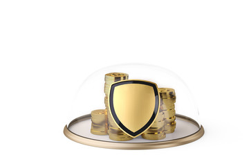 Gold coin stacks and protection.3D illustration