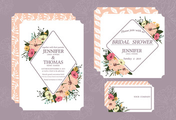 Romantic Floral Wedding Invitation with colorful flowers.Vector/Illustration