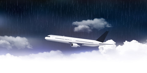雨　梅雨　飛行機　背景