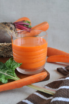 Close up Glass of Fresh Carrot Juice
