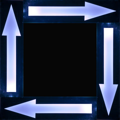 Arrows on black background, frame of arrows