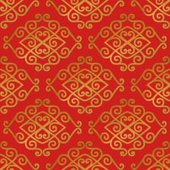 Ornamental seamless pattern of watercolor elements. Asian style. Vector endless background for textile or wrapping.