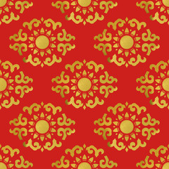 Ornamental seamless pattern of watercolor elements. Asian style. Vector endless background for textile or wrapping.