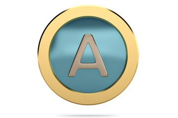 Golden ring with alphabet A on white background.3D illustration.