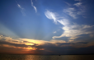 Sea landscape on sunset, sunset sky