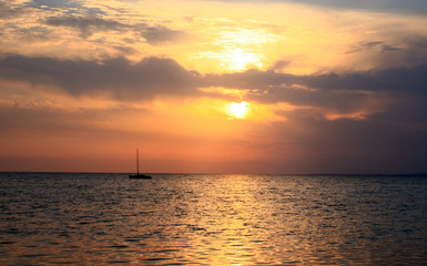 Sea landscape on sunset, sunset sky