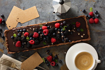 Chocolate ganache tart with fresh berries