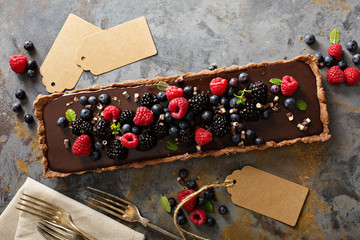Chocolate ganache tart with fresh berries