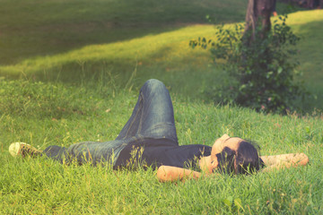 man napping in the park