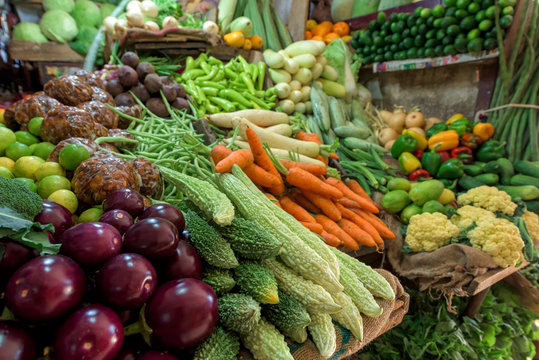 Fototapeta Fresh and organic vegetables at farmers market in Sri lanka.