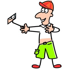 boy taking a selfie, funny vector icon