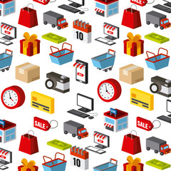 shopping related isometric icons background. vector illustration