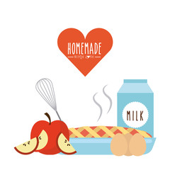 apple, egg and milk box icon over white background. homemade with love concept. colorful design. vector illustration