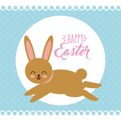 happy easter card with bunny icon over blue background. colorful desing. vector illustration