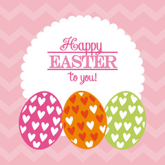 happy easter card with easter eggs over pink background. colorful desing. vector illustration
