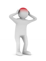 man with headache on white background. Isolated 3D illustration