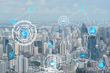 internet of things (IOTs) over modern city for technology background