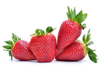 Ripe sweet strawberries isolated on a white background.