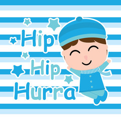 Cute boy is happy on striped background vector carton for kid postcard and wallpaper, T-shirt design for kid, vector illustration