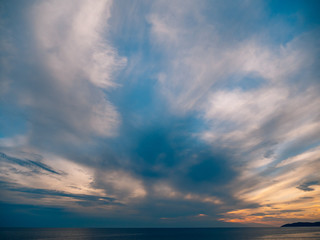 Naklejka na ściany i meble Sunset over the sea. Sunset over the Adriatic Sea. Sun to sit down in the water