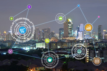 internet of things (IOTs) over modern city for technology background