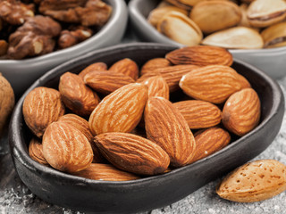Plate with almond close up
