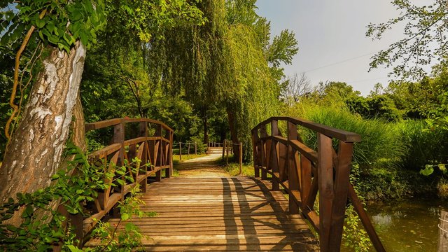 Bridge in Park Museum "Vrana". Park created by King Ferdinand in Sofia. Bulgaria.