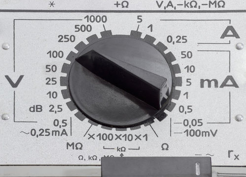 Mode switch of the old analog multimeter closeup