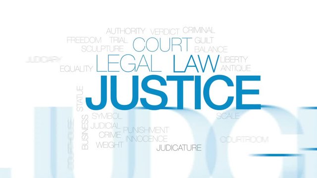 Justice animated word cloud, text design animation. Kinetic typography.