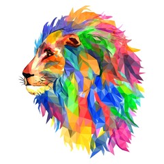 Lion's head, king of beasts, mosaic. Trendy style geometric on white background. Colorful vector. geometric rumpled triangular