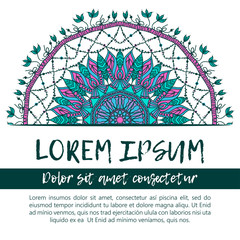 Round flower ornament. Decorative vintage print. Luxury floral weave pattern.