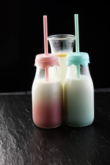 milk products - tasty healthy dairy products on a table on: and