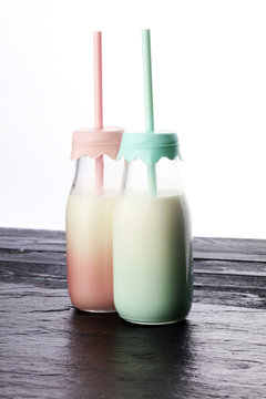 milk products - tasty healthy dairy products on a table on: and